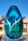 ICET Murano Art Glass Swirl Feather Egg Paperweight