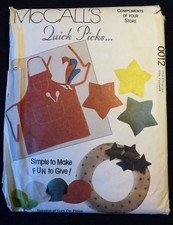 Vtg 1990s McCall 0012 SEWING PATTERN FF UnCut Apron Pet Bed Pillows Wreath Cap