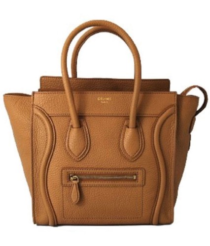 CELINE Luggage Mini Shopper Camel Drummed Calf Leather Dust Bag Auth