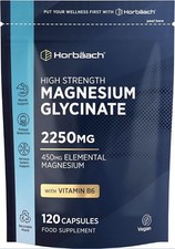 Magnesium Glycinate Supplement | 2250mg | 120 Vegan Capsules | High Strength 0.04 per thousand milligrams