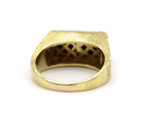 Brown Tigers Eye Diamond Brick 18K Yellow Gold Men’s Statement Ring - Picture 3 of 7