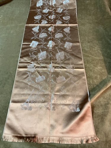 Vintage silk embroidery bronze scarf table runner Paris France buildings design