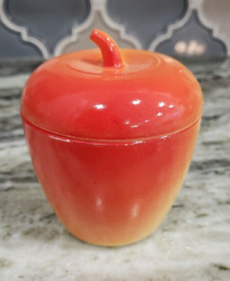 VINTAGE HAZEL ATLAS MILK GLASS APPLE SHAPED JELLY JAR / JAM POT WITH LID ORANGE