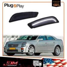 For 03-07 Cadillac CTS CTS V Smoke Lens Front Bumper White LED Side Marker Light