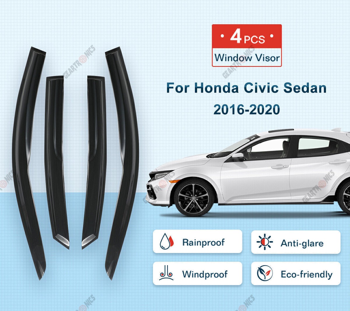 For 2016 Honda Civic 10th Gen Sedan Mugen Style Window Visor Rain