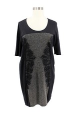 Lane Bryant Dress Plus Size 18 Black Gray Ponte Knit Lace Short Sleeve Sheath