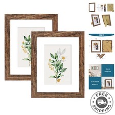 8x10 Picture Frame Set of 2, Made of Real Glass and Rustic Brown Wooden Frame...