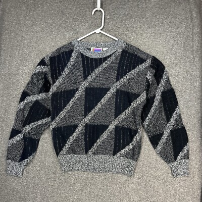 Sweater Graphix Vintage Sweater Men s M Grandpa Navy Grey Geometric Crewneck