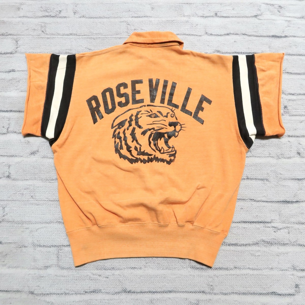  米国 ローズビル・ハイスクール タイガース ジップジャケット L Vintage 50s Roseville Tigers Quarter Zip Varsity Sweatshirt