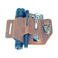 Leather Multitool Belt Sheath Organizer for Flashlight Pen Holder Sheath