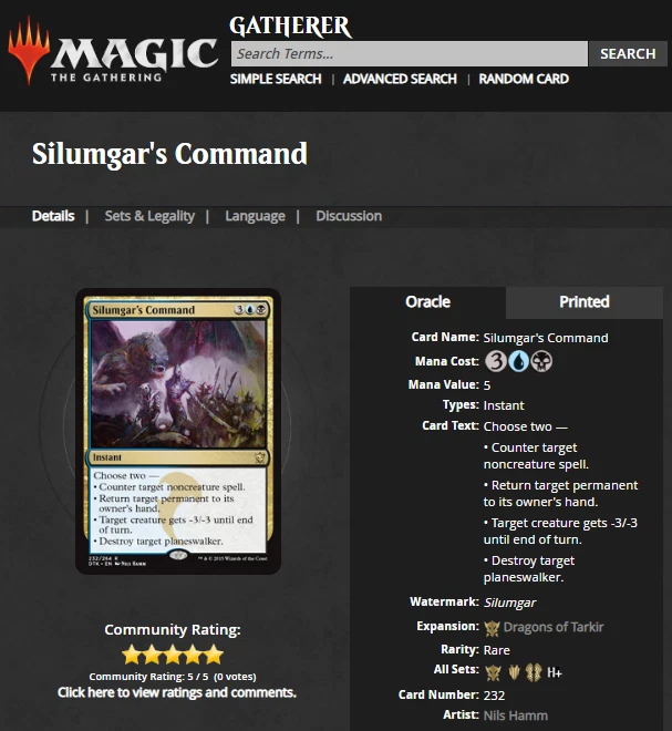 MTG Magic the Gathering DTK Foil Artist Proof Auto Autograph Silumgar's Command - Image 3 of 3