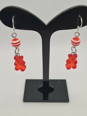 Rote Gummibärchen Harz Charm Perle Ohrringe hell lustig funky Kawaii süß Emo Cyber