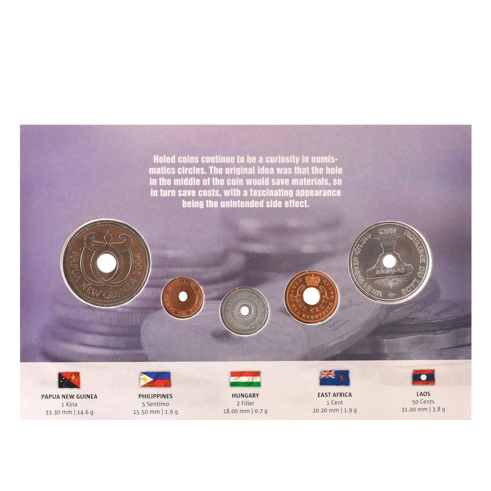 Holed Coins | 5 Coin Set with Holes | Laos | East Africa | Papua New Guinea - Image 2 of 2