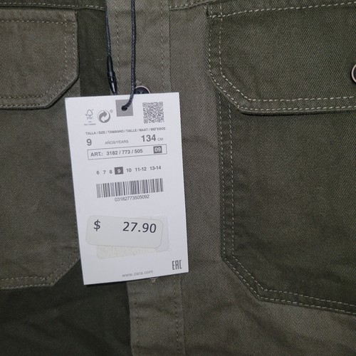 ZARA army Green Cotton Button Front Shacket Jacket. Youth 9 M NWT - Picture 4 of 6