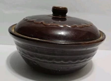 Marcrest Oven Proof Stoneware Daisy Dot Brown Dutch Oven 8" with Lid Vintage