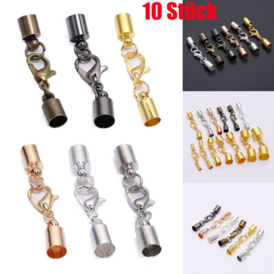 10stk Metall Karabiner Verschluß mit Endkappen für 3~10mm Lederband Kette