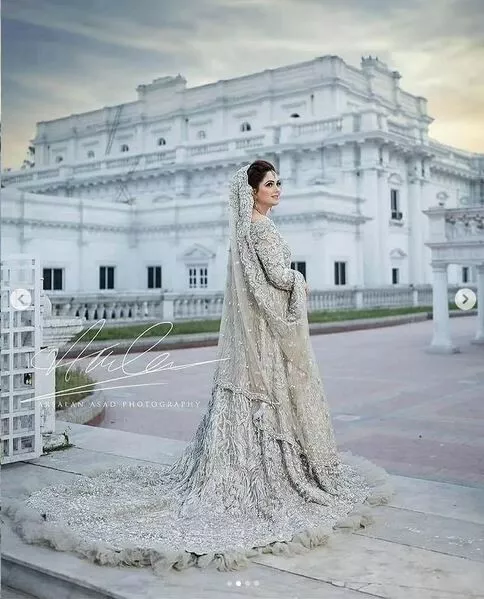 Embellished Long Tail Pakistani Bridal Gown and Dupatta | Pakistani bridal,  Latest bridal dresses, Pakistani bridal wear