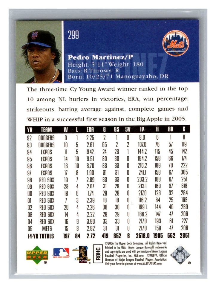 2006 Upper Deck Pedro Martinez #299 - Image 2 of 2