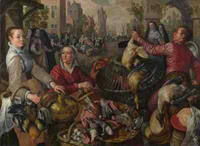 Blechschild Joachim Beuckelaer Die vier Elemente Luft A4 12x8 Aluminium