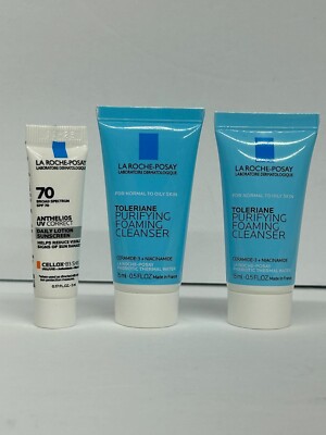 3x La Roche-Posay Toleriane Purifying Foaming Cleanser & Sunscreen Travel Size
