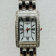 Liz Claiborne Women Watch 22mm Rectangle Dial Crystal Bling Bezel Silver Tone