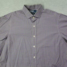 Polo Ralph Lauren Shirt Mens Large 16.5 Purple Green Plaid Estate Button Up