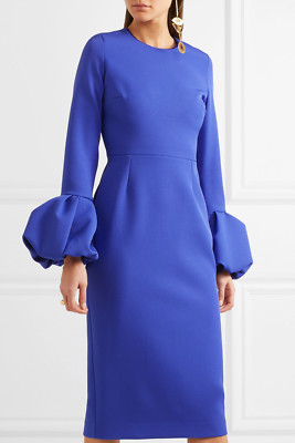blue crepe midi dress Blue Crepe Short Sleeve Midi Dress With Beading