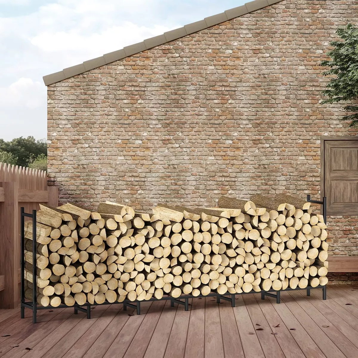 8 Ft Firewood Log Rack Heavy Duty Firewood Storage Holder Adjustable Wood Rack