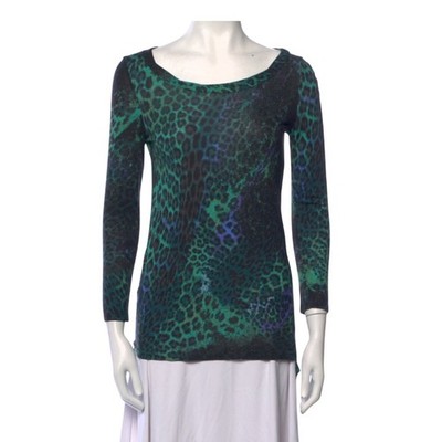 Emilio Pucci Green Animal Print long-sleeved top 6 US sz