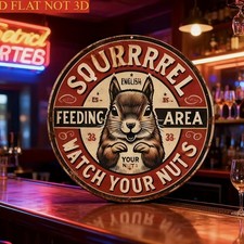 2D Squirrel Feeding Area Metal Sign Humorous Outdoor Garden Courtyard Decoration