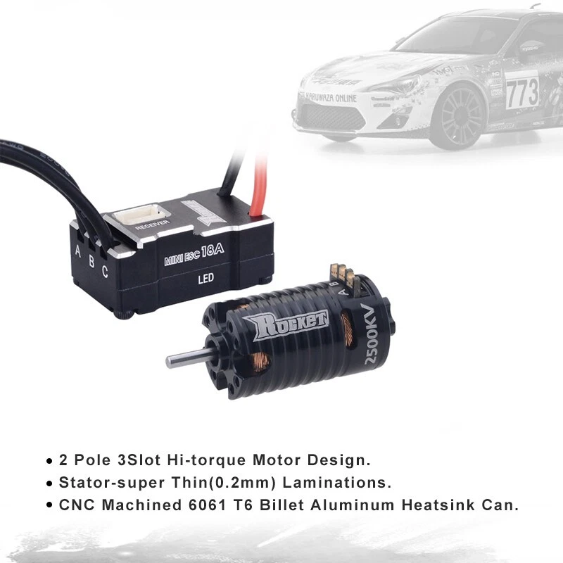 Rocket MINI 1410 2500KV Brushless Motor 18A ESC for Kyosho RC Mini-Z Drift Car - Image 3 of 4