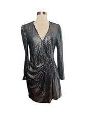 ASTR The Label Paris Dress M in Black Disco Metallic Wrap Mini Party