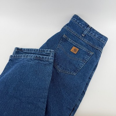 Carhartt Jeans Mens 38x34 Blue Flannel Lined Relaxed Fit Workwear 8172 DST