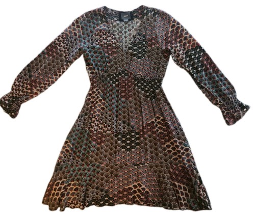 Anthropologie Maeve Monaco Empire Fan Print Smocked Dress Womens S Peacock
