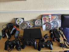 Sony PlayStation 2 (Slim) Black Console Bundle W/8 Games & Buzz Controllers 