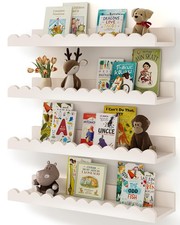 Nursery Book Shelves, 4-Pack White Floating Shelves for Wall Kids, Scalloped ...