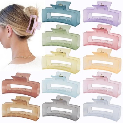 Sisiaipu 3.5 Inch Square and Rectangular Hair Clips - 12 Pcs Claw Clips for Thic