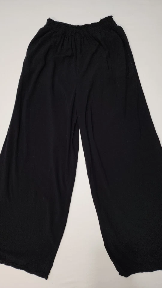 Pantalones negros sueltos de rayón de pierna ancha para mujer Garage talla S Foto 3 de 4