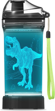 Light up Kids Water Bottle with 3D Dinosaur Tyrannosaurus Rex Design- 14 OZ Trit