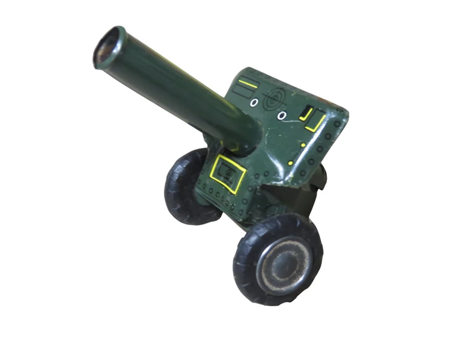 Cañón de artillería de juguete de hojalata verde tanque militar pistola estilo Japón funciona de colección Foto 2 de 4