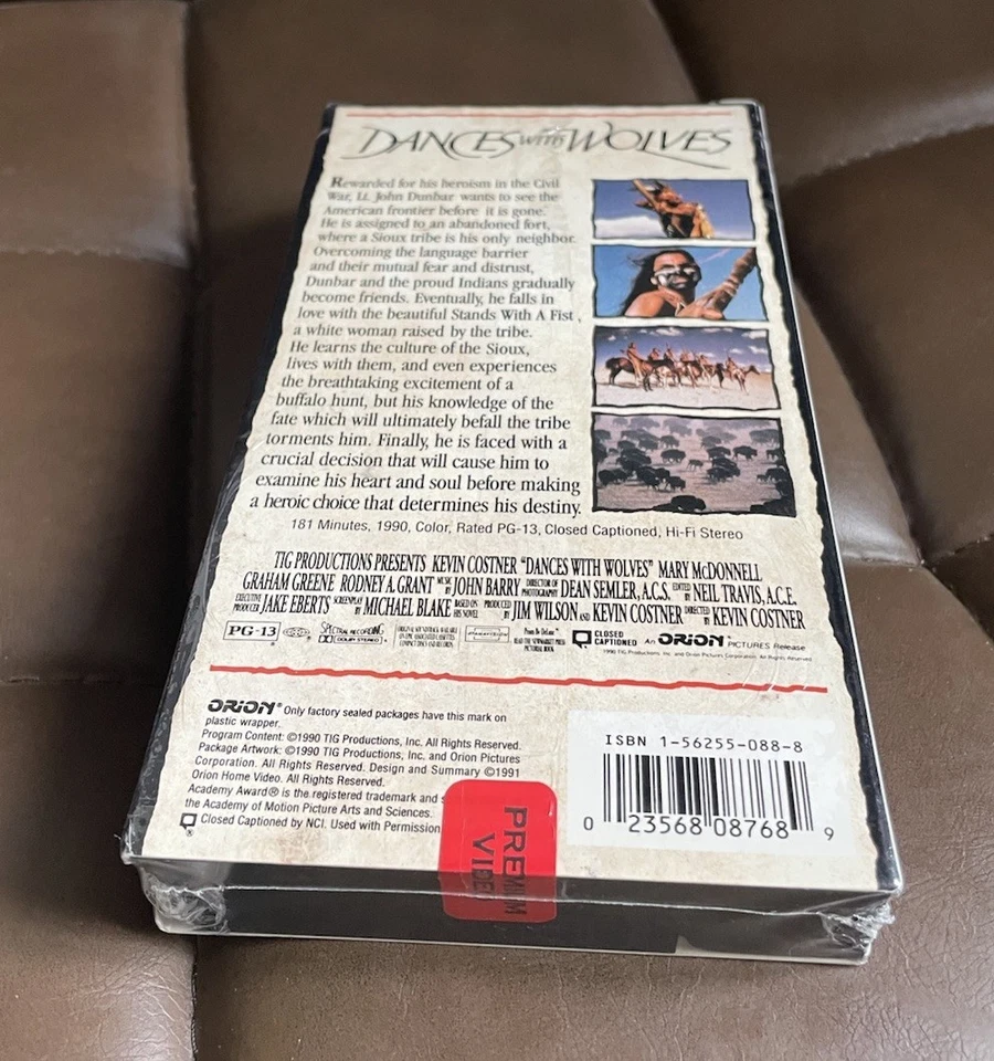Dances with Wolves VHS Tape Orion Home Video Watermark 1990 1st Print IGS Sealed - Image 2 of 4
