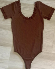 mi ami Brown Bodysuit Lace Trim One Piece Women Stretch Size M