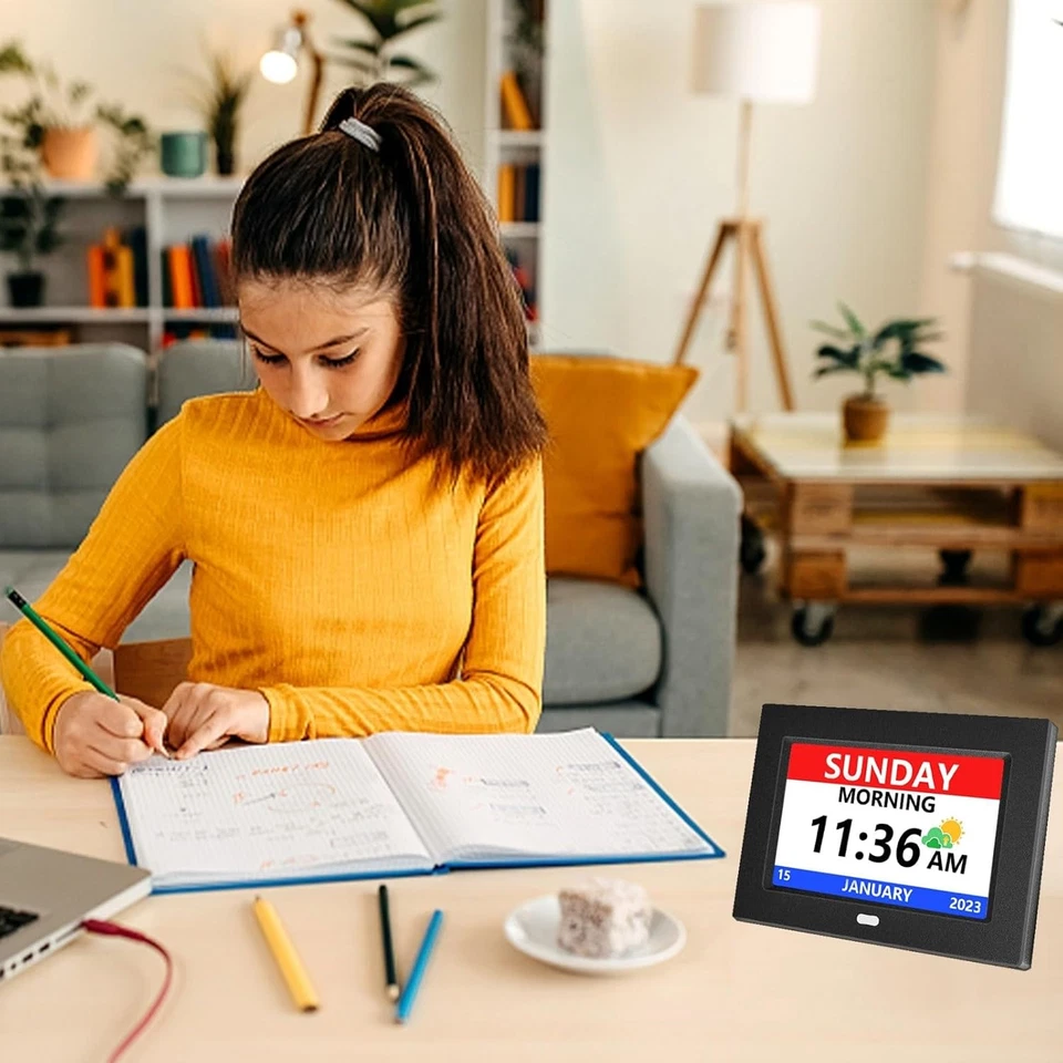 7-Inch Digital Clock with Day and Date, Large Font, Customizable Alarms, Black - Image 4 of 4