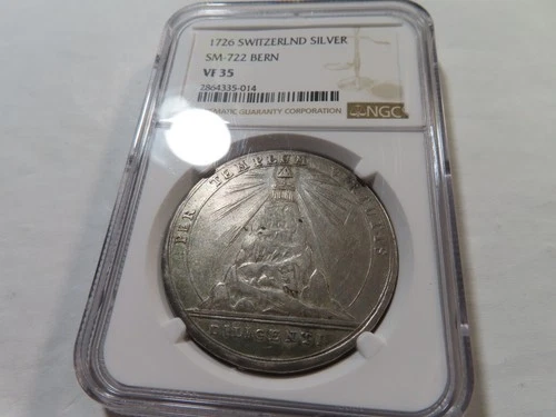 S1 Switzerland Bern 1726 Silver Award Medal (Studentenpfennig) SM-722 NGC VF-35