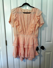 LoveShackFancy Pink Natasha Ruffle Dress One-Piece Short Sleeve Women XL