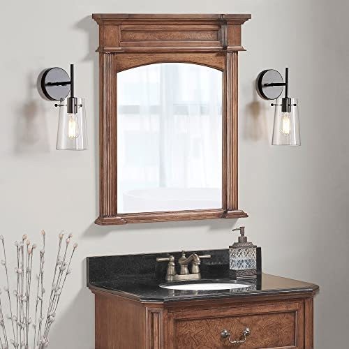 Black Vanity Wall Sconces Set of Two, Modern Lighting Fixture, Clear Glass Shade - Picture 2 of 2