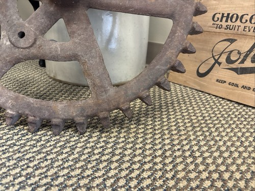 Antique 21” Cast Iron Gear Vintage Sprocket Steampunk Industrial Cog Farm Wheel - Picture 8 of 24
