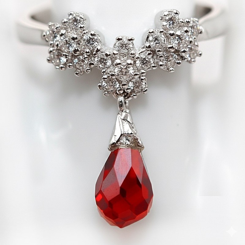 1CT  Fire Garnet 925 Solid Sterling Silver Ring Sz 6 MM2-10