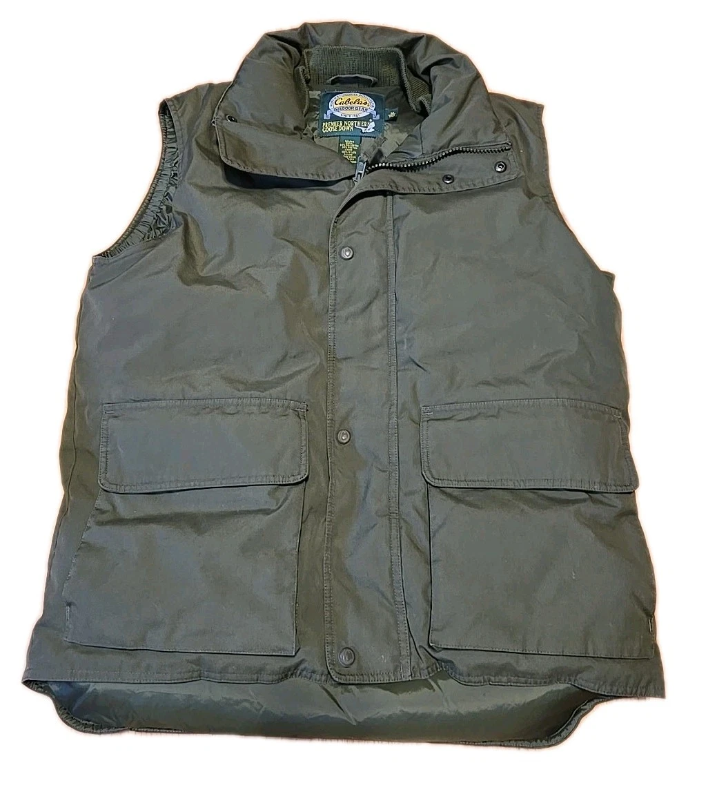 Cabelas Vest Premier Northern Goose Down Puffer Men Medium Tall Snap Front Green