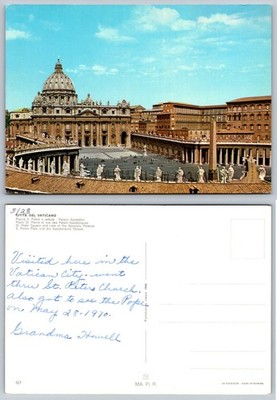 Vatican City St. Peter's Square Basilica Rome Vintage Postcard 1970 Pope Visit